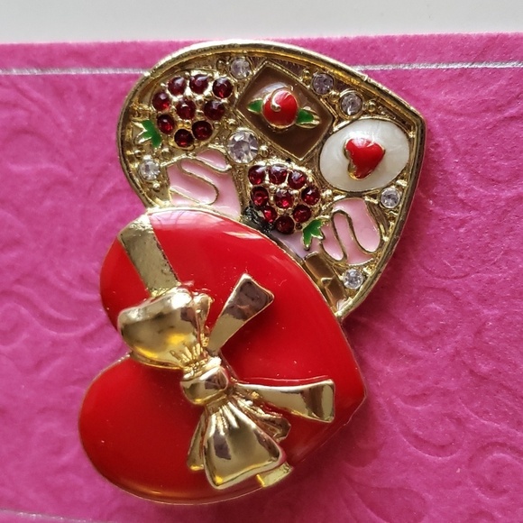Charter Club Holiday Lane Gold-Tone Pave Chocolate Heart Box Pin - Picture 3 of 4